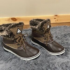 Mishansha Brown Faux Fur Trim Winter Duck Boots